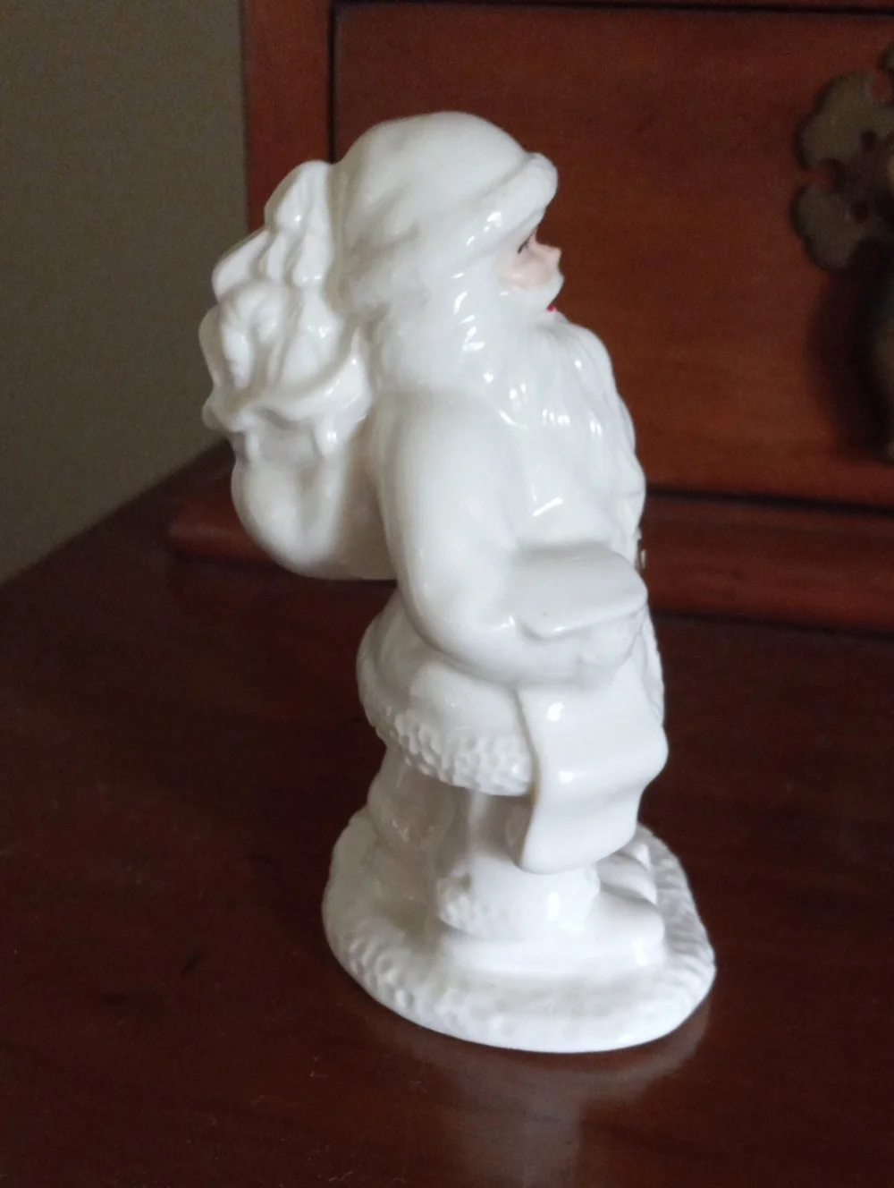 White Gold Ceramic Santa Claus with Child Figurine Holiday Decor